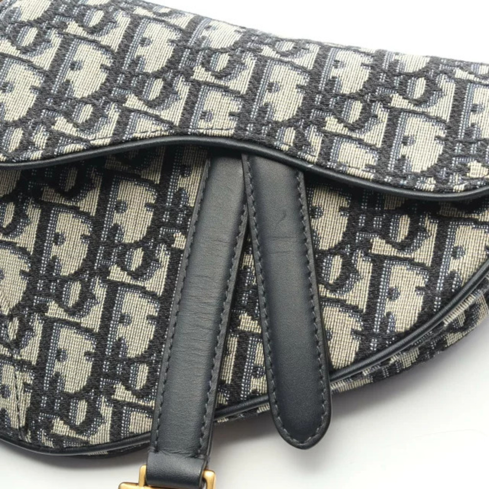 Dior Saddle Bag Oblique Jacquard Handbag Canvas Leather Ivory White Navy Blue - Picture 5 of 7